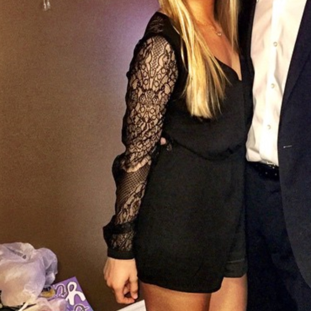 Black Romper with Lace Back and Long Sleeves